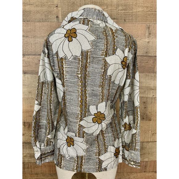 Vintage 1970’s Disco Metallic Floral Pointy Collar Shirt Size Medium Hippie - Picture 5 of 8